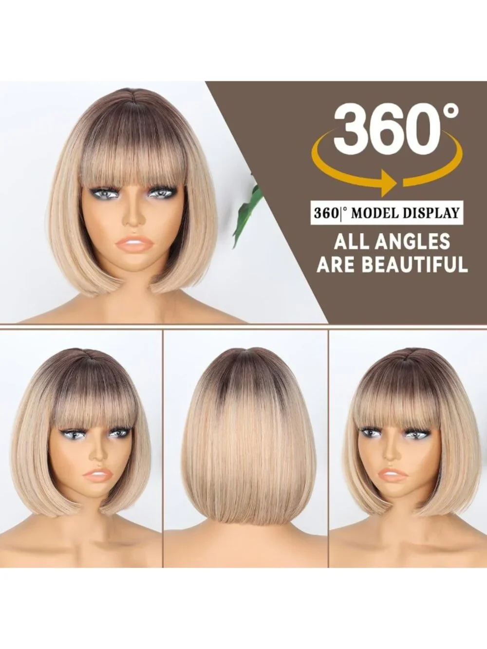 Blonde Bob Wig with Bangs | Short Ombre Dirty Blonde Hair for Women